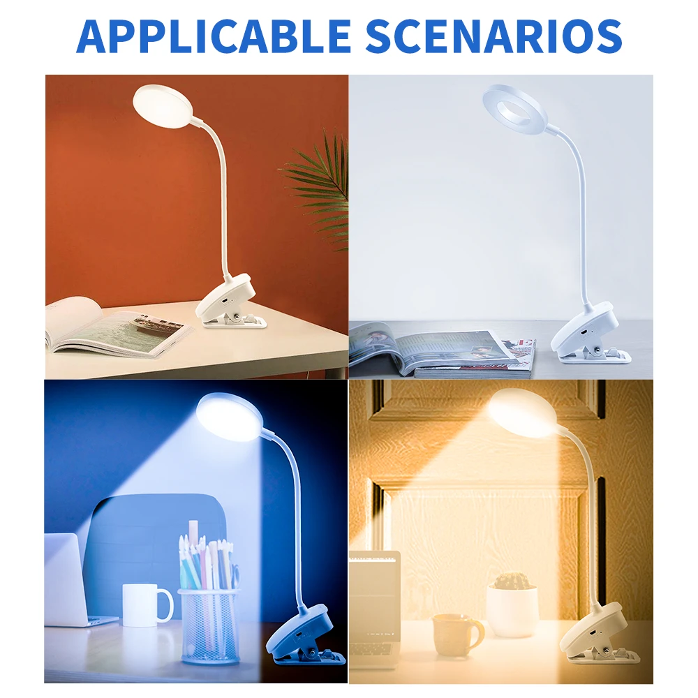 Led Light Portable Study Table Lamp USB Rechargeable Led Desk Light Dimmable Reading Book Led Lamp 3 Colors Clip Desktop Lampara