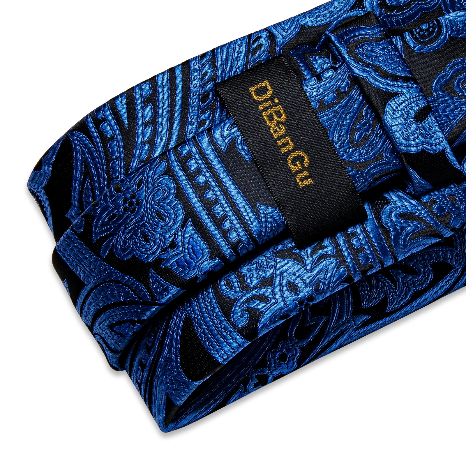 Blaue silberne Paisley-Krawatten für Herren, luxuriöses 8 cm breites Set mit Krawatte, Einstecktuch, Manschettenknöpfen, Brosche, Weihnachtsgeschenke für Männer – Detail 8