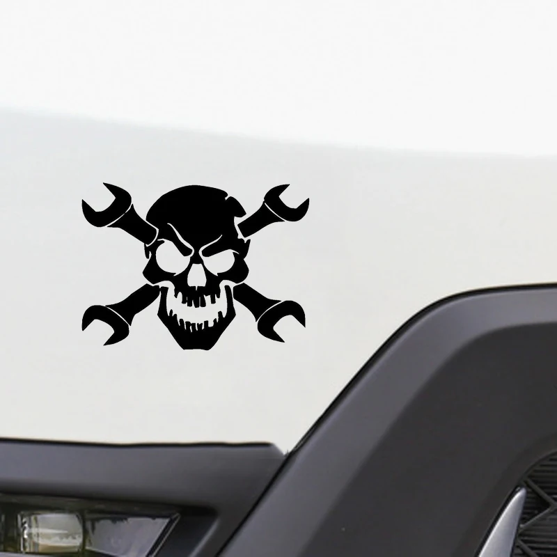 Car stying 15.2*10.9CM Funny Car Stickers Skull Mechanic Wrench Fashion Styling Vinyl Car Decals 11 Colour Jdm