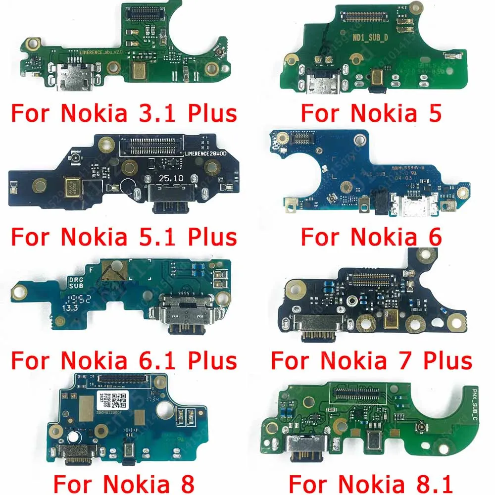 Charging Port For Nokia 3.1 5 5.1 6 6.1 7 Plus 8 8.1 Charge Board USB Connector Socket Replacement Repair Spare Parts