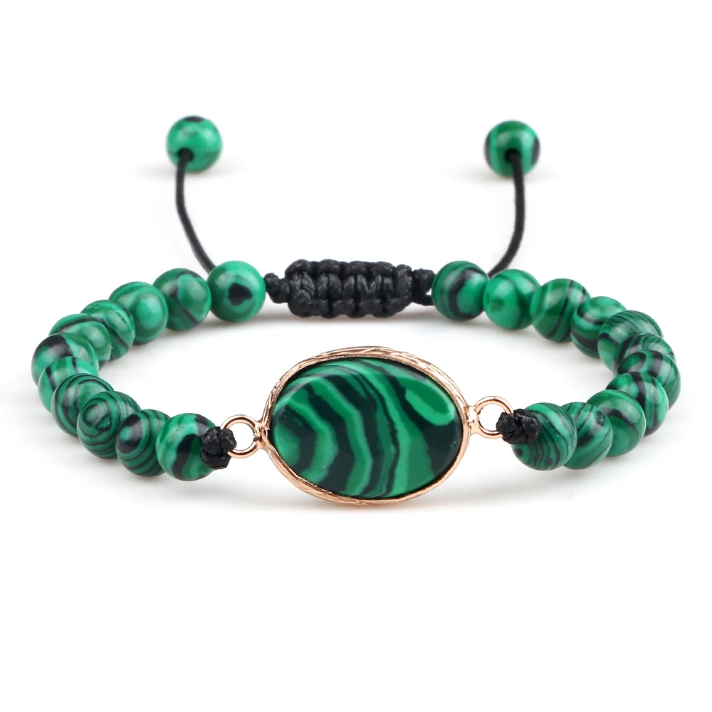 Handmade Natural Green Malachite Stone Lava Bracelet Adjustable Strand Buddha Bracelet Yoga Prayer Women Men Fashion Jewery Gift