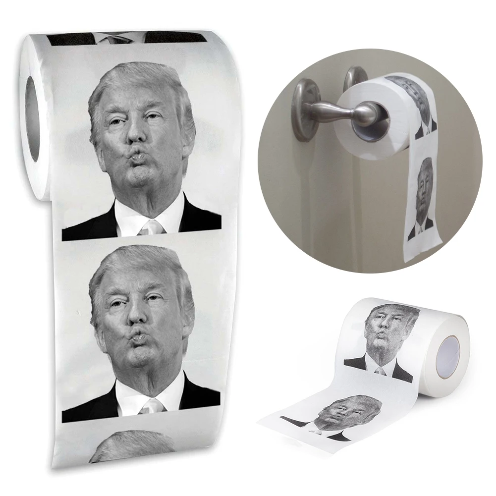 Broma divertida de papel tisú, regalo de broma, baño creativo, divertido papel higiénico, presidente Donald Trump, papel higiénico, envío directo