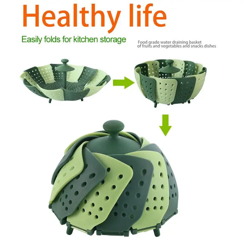 

1Pcs Cookware Silicone Steaming Basket Mesh Steamer Folding Food Fruit Vegetable Vapor Accessories Cooker Dish Kitchen