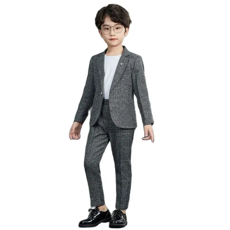 

School Boys Jacket +Pants 2Pcs Clothing Set Kids Photograph Set Formal Wedding Suit Korea Children Host Performance Prom Dress