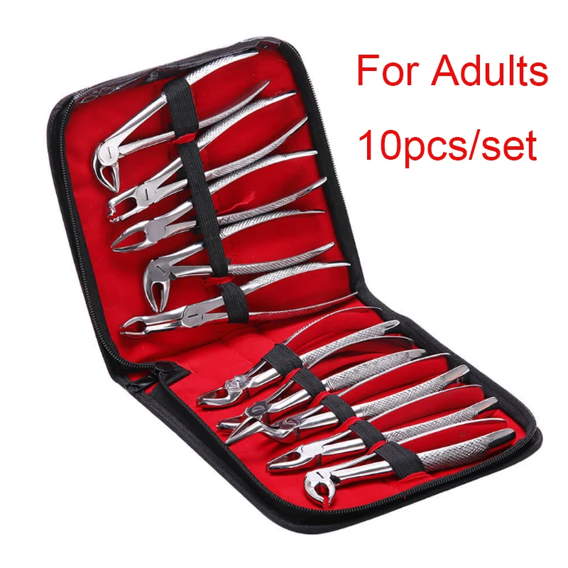 

1SET 10pc Stainless Steel Dental Extraction Forceps Pliers kit Dental Surgical Tooth Extraction Forcep Pliers Kit for Adults