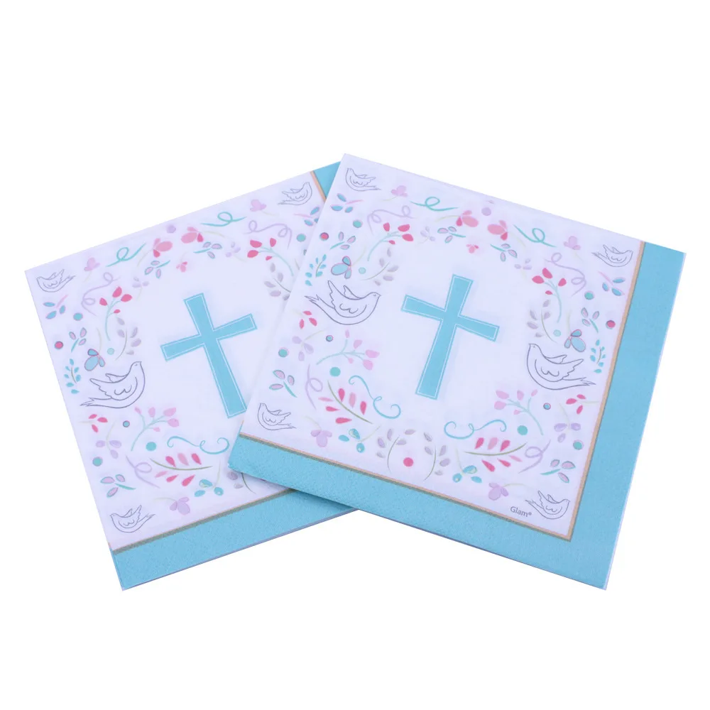 

33cm 20pcs/lot Cross Pigeon Theme Blue Elegant Servilletas Decoupage Party Vintage Paper Napkins Home Handkerchief Decoration