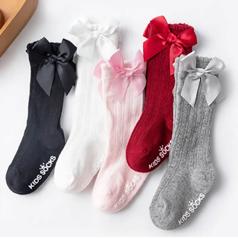 

2021 Spring New Kids Socks Toddlers Stocking Girls 3D Bow knot Knee Lengths Soft Cotton baby Socks Kids 0-4 Years