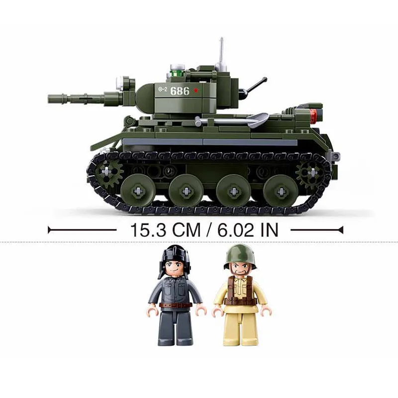 SLUBAN WW2 Military BT-7 Cavalry Tank Model DIY Building Blocks World War II Army Soldier Figures Bricks Classic Kids Toys Gifts