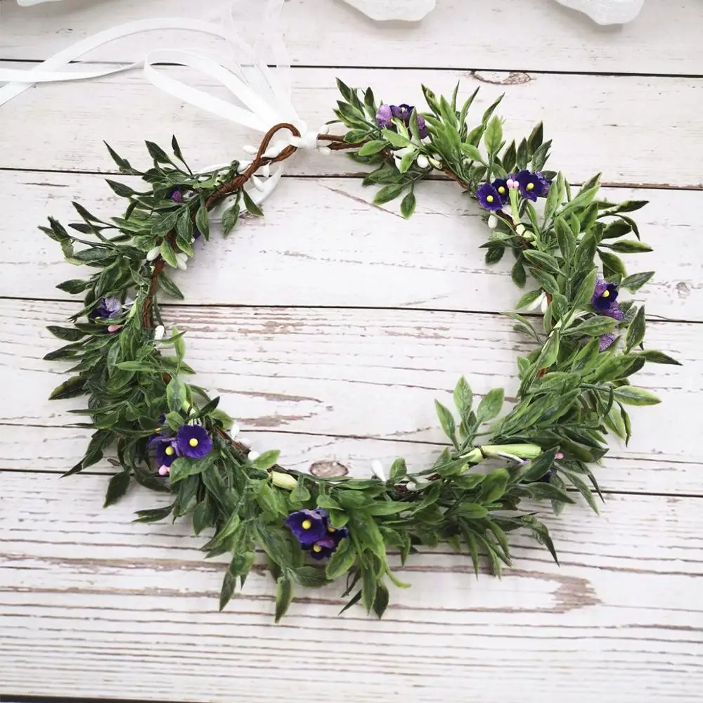 Small Flowers Green Leaf Crown Festival Headband Women Wedding Hair Accessories Girl Floral Garland Wedding Floral Headwear