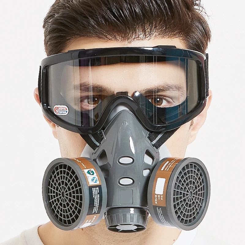 Nouveau masque de protection contre les gaz et la poussière avec lunettes de sécurité, respirateur chimique à double filtre pour pulvérisation de peinture, utilisation industrielle en usine