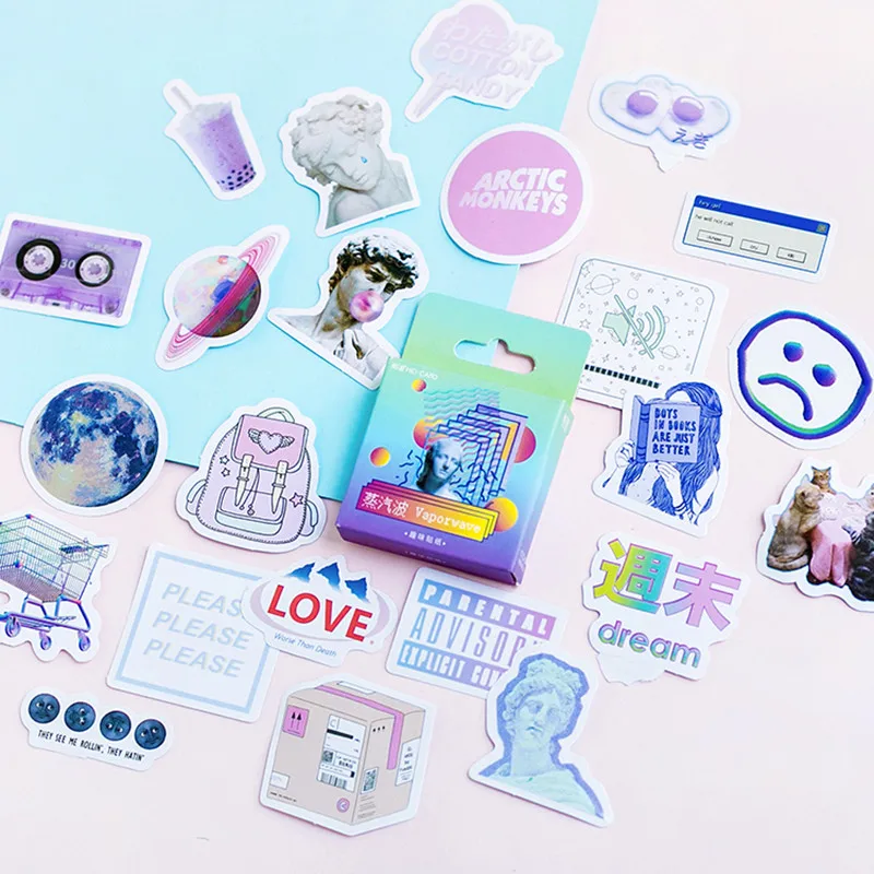 

46pcs Vaporwave Series Boxed Stickers Aesthetic Watercolor Bullet Journaling Accessories INS Style Sealing Sticker Deco Stickers