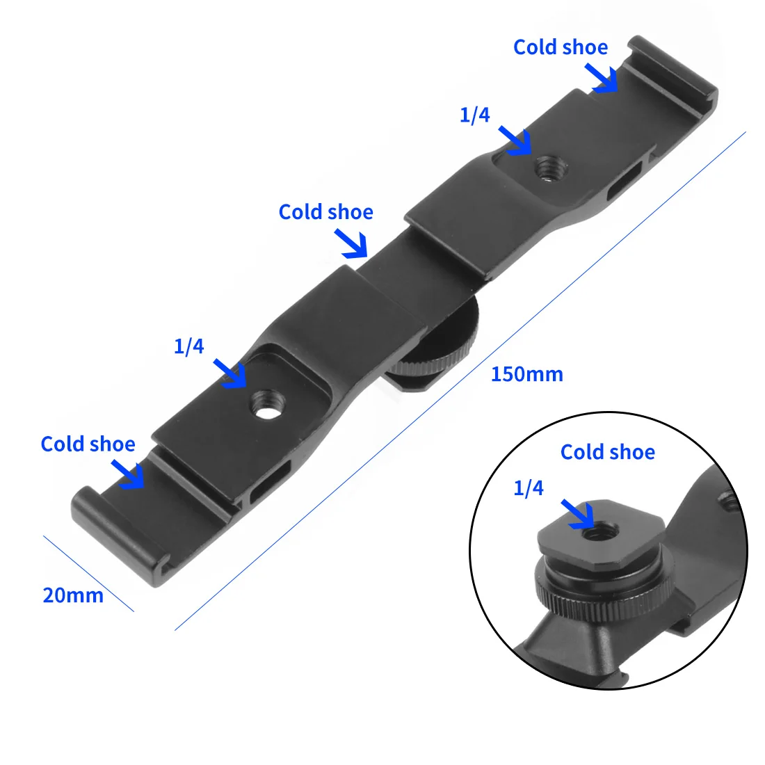 Adattatore per slitta tripla/doppia fredda 1/4 "barra di prolunga di montaggio staffa Video di registrazione per treppiede DSLR fotocamera luci di riempimento microfono
