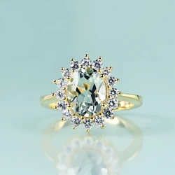 Gem's Beauty 14K Gold Filled Sterling Silver Green Amethyst Prasiolite Ring Princess Diana Statement Engagement Rings For Women