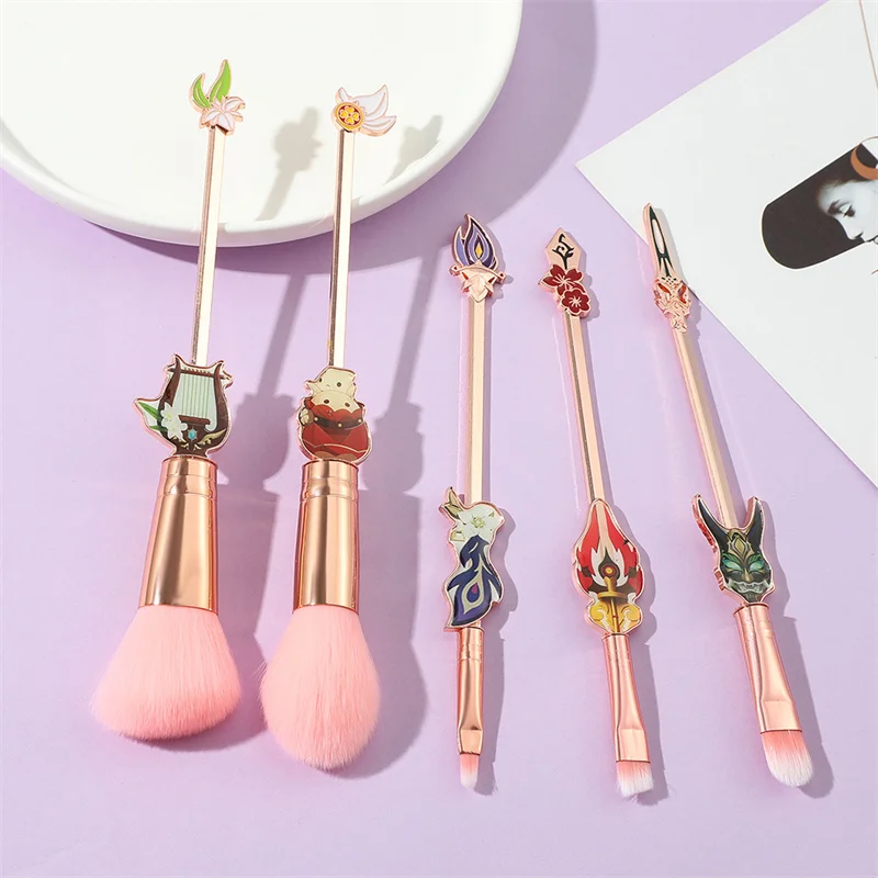 Gratis Verzending Een Set Game Genshin Impact Make-Up Kwasten Cosplay Vrouwen Accessoires Make-Up Tool Met Zak Yasha Xiao Masker Prop