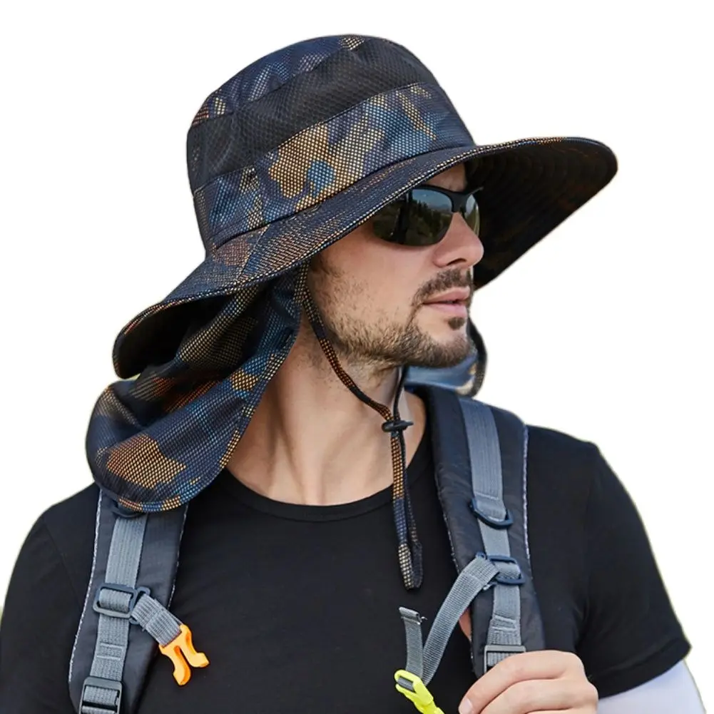 

Fishing Camping Cap Summer Men Camouflage Large Bucket Cap Foldable Breathable Anti UV Sun-proof Hiking Sun Hats