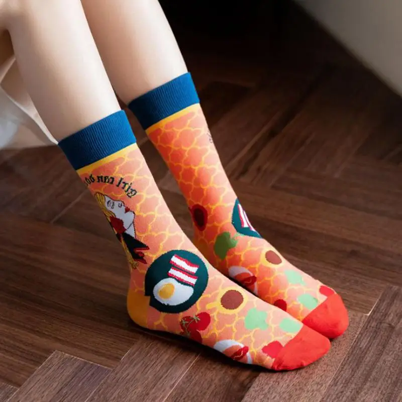 Spring Collection of Japanese Lolita Women\'s Wear Cartoon Woman, Eyes, Diamond, Diamond Squares,Hot Dog Pattern Cotton Socks