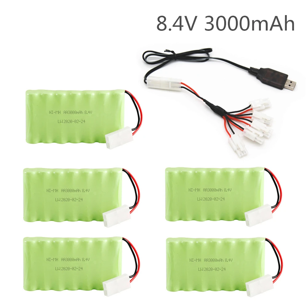 Ni-Mh 8.4v 3000mah Battery With USB Charger For Rc toys Car Tank Train Robot Boat Gun AA 8.4v Rechargeable Battery Pack