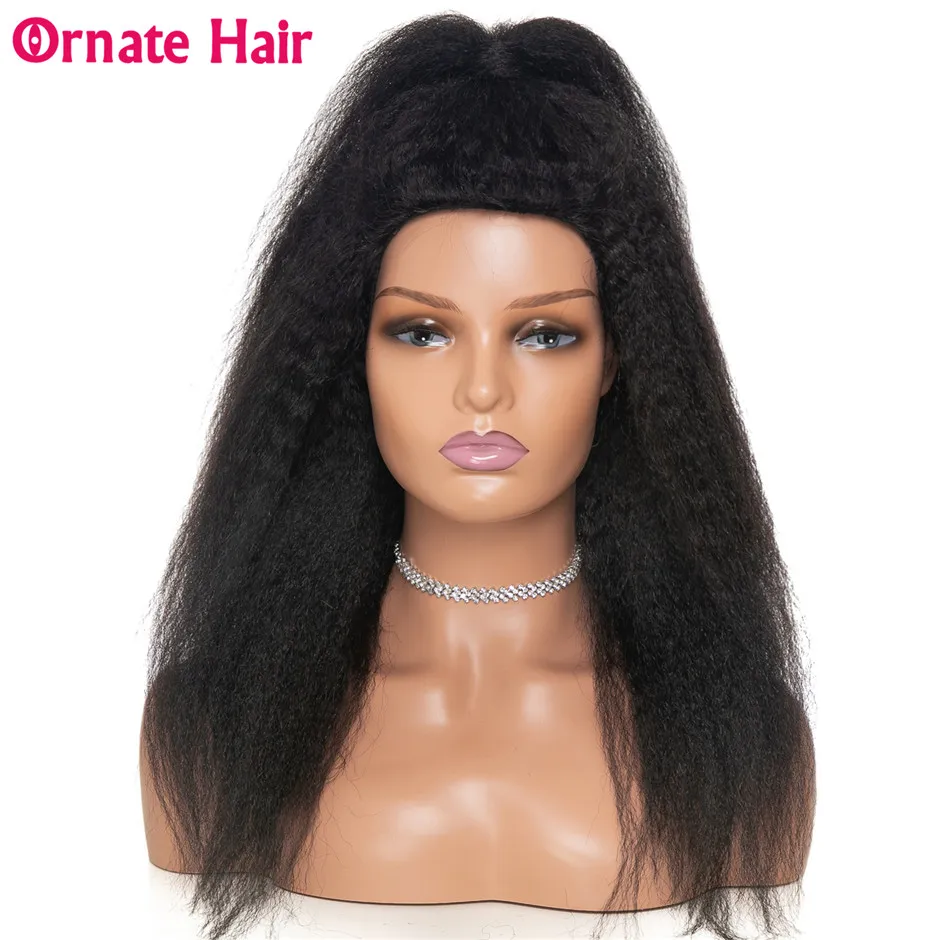 Kinky Straight Human Hair Wig Yaki Straight Full Machine Made Wigs For Black Women Natural Brazilian Human Hair Wig 150% Density