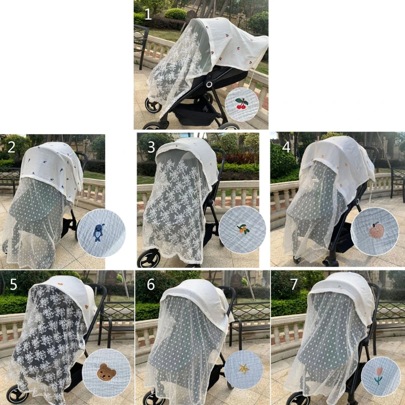 Funda para cochecito de bebé, mosquitera de malla transpirable, parasol de gasa, cortina protectora solar para parabrisas, 130x100cm