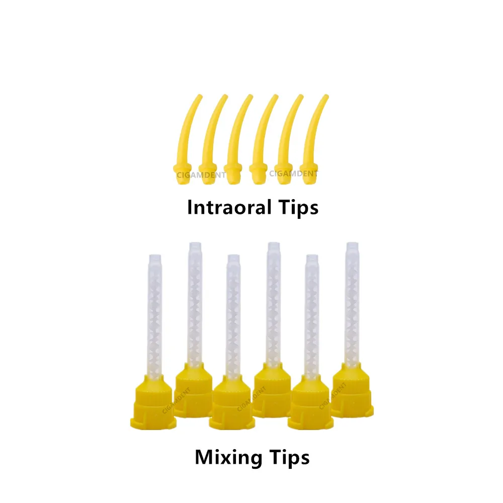 Disposable Dental Impression Material Mixing Tips Yellow 1:1 Intraoral Tip Mixing Tube Silicone Rubber Film