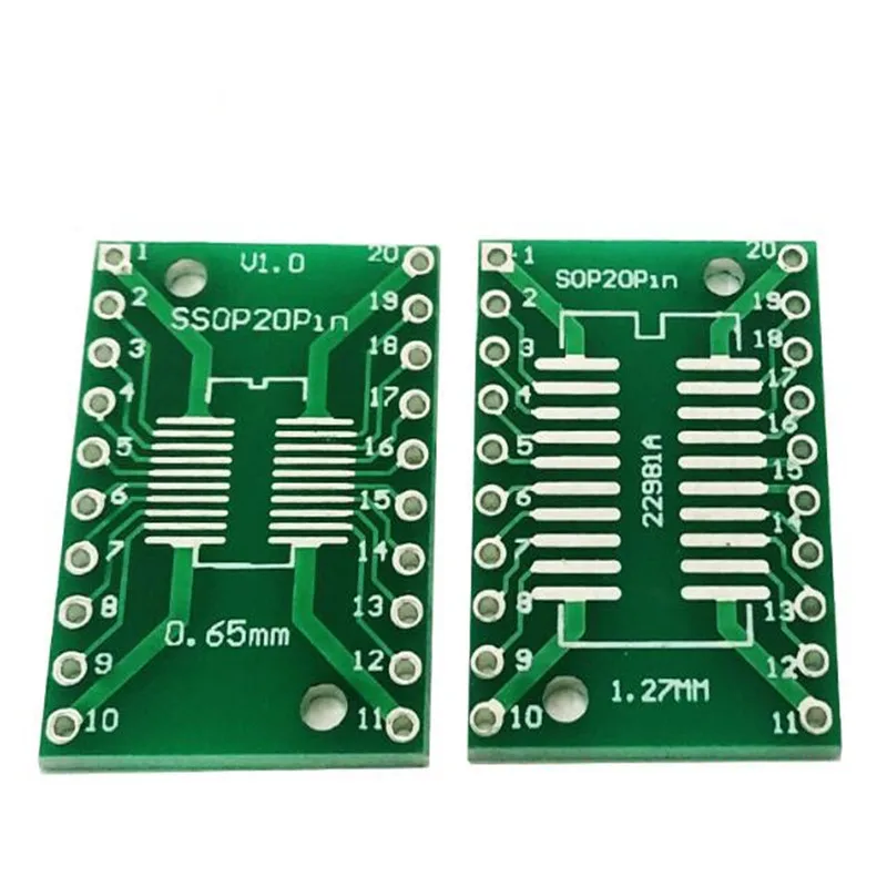 Carte de transfert PCB, carte à broches DIP, adaptateur de pas, TSSOP20, SSOP20, SOP-20, SOP20 à DIP20, 10 pièces