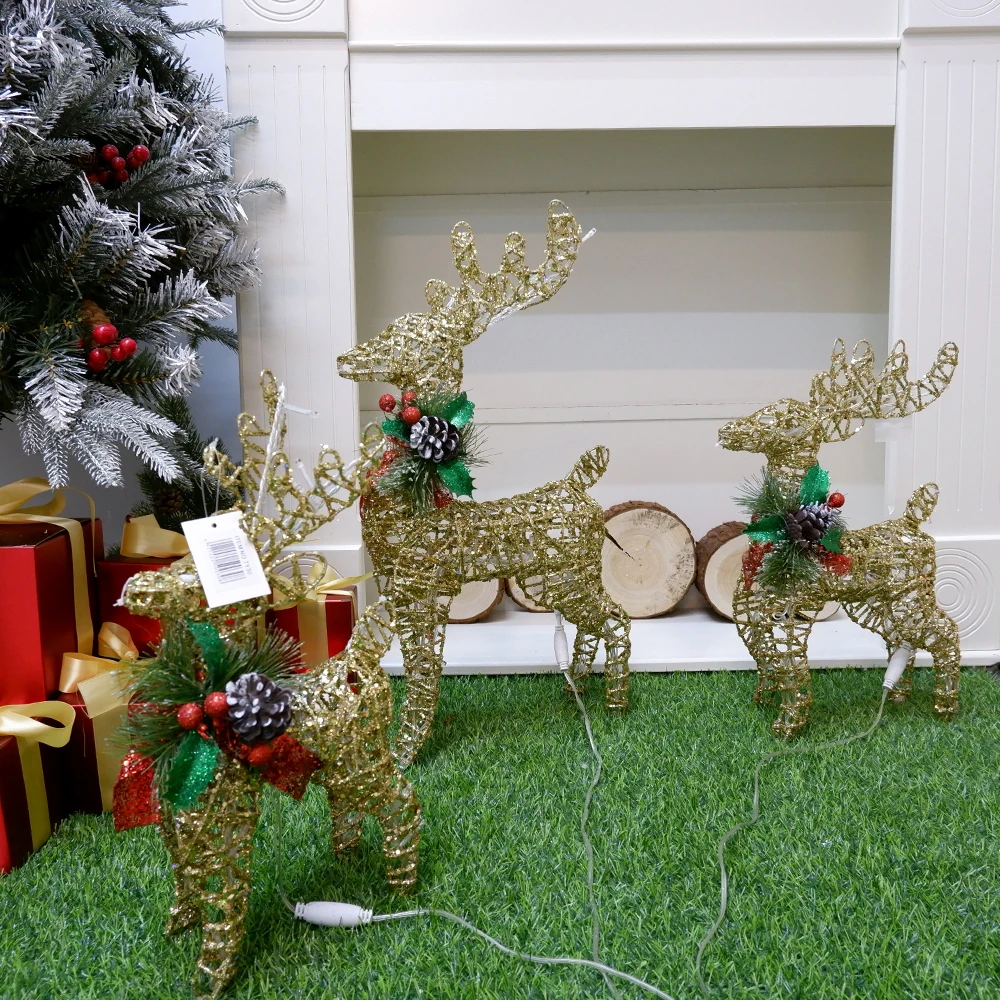 Christmas Decoration Ornaments Gold Deer Elk Led Light Christmas Tree Scene Room House Navidad New Year Decoration EU US Plug