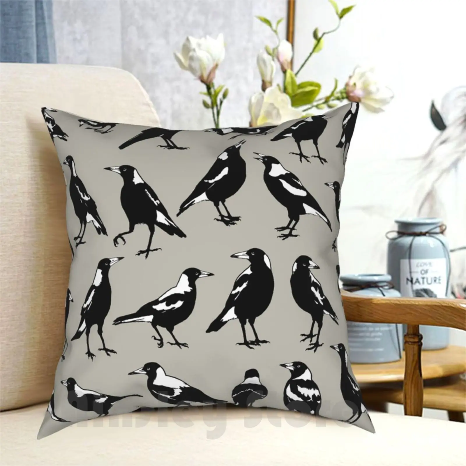 Australian Magpies-Tee Shirts , Other Apparel & Homewares Pillow Case Printed Home Soft DIY Pillow cover Australian Magpie