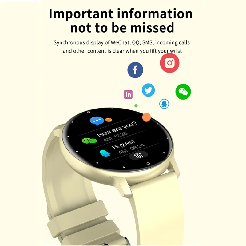 Smartwatch feminino com previsão do tempo em tempo real, rastreador de atividades, lembrete de notificação WhatsApp, IP67, impermeável