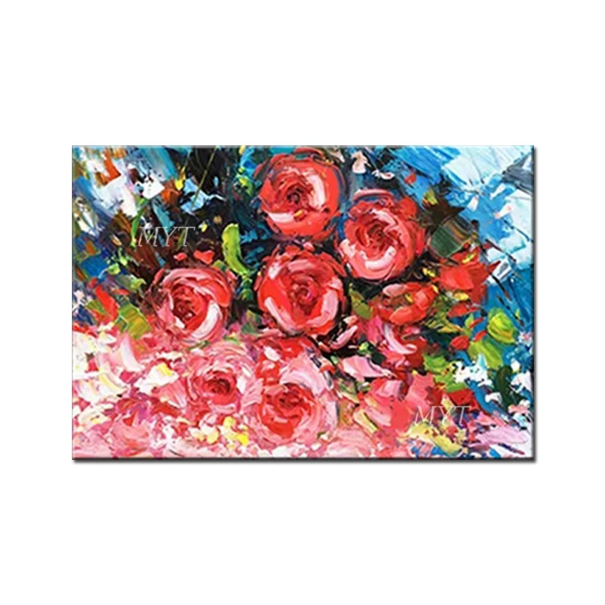 Beautiful Red Flowers In Bloom Abstract Oil Painting Wall Art Home Decor Picture Modern Oil Painting On Canvas Frameless