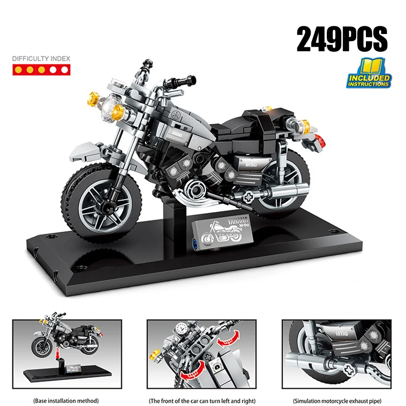 Technical Famous Brand Germany Motorcycle R1200Gs Max Virago Model Building Block Scooter Bricks Toys Collection For Gifts