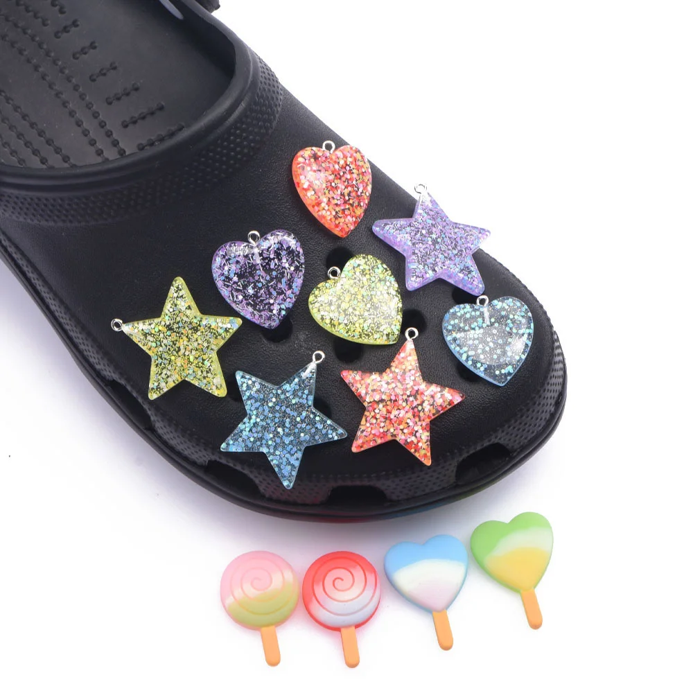 New Arrival Kids Shoes Charms Colorful Ice Cream Heart Resin Shoe Charm White Angel Decorations Shiny Star Accessories