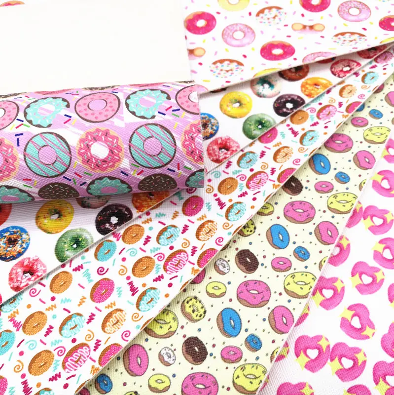 20*33cm A4 custom cartoon character donut print faux synthetic leather vinyl sheet 364