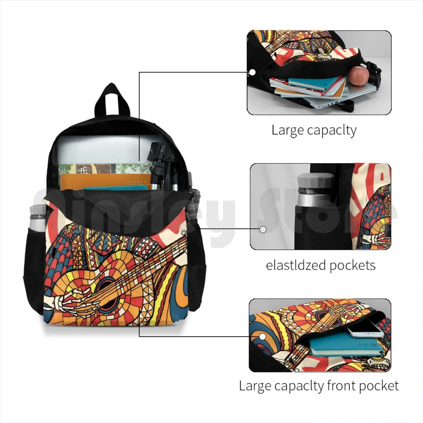 Mariachi Outdoor Hiking Backpack Riding Climbing Sports Bag Mariachi Skull Mexican Dead Music Ali Gulec