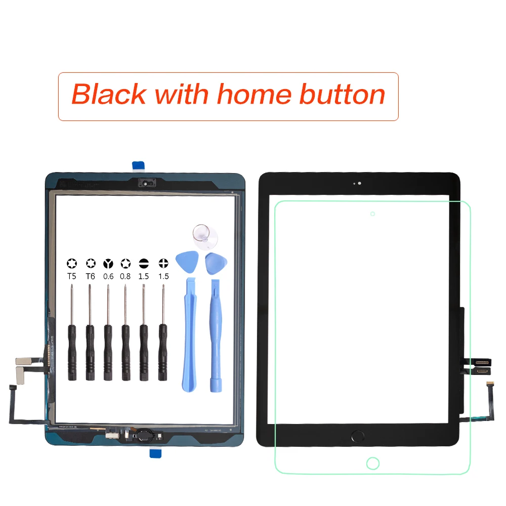 Tested Well Black And White For iPad 5 Air 1 Touch Screen A1474 A1475 A1476 With Home Button+ Tools +Tempered Glass