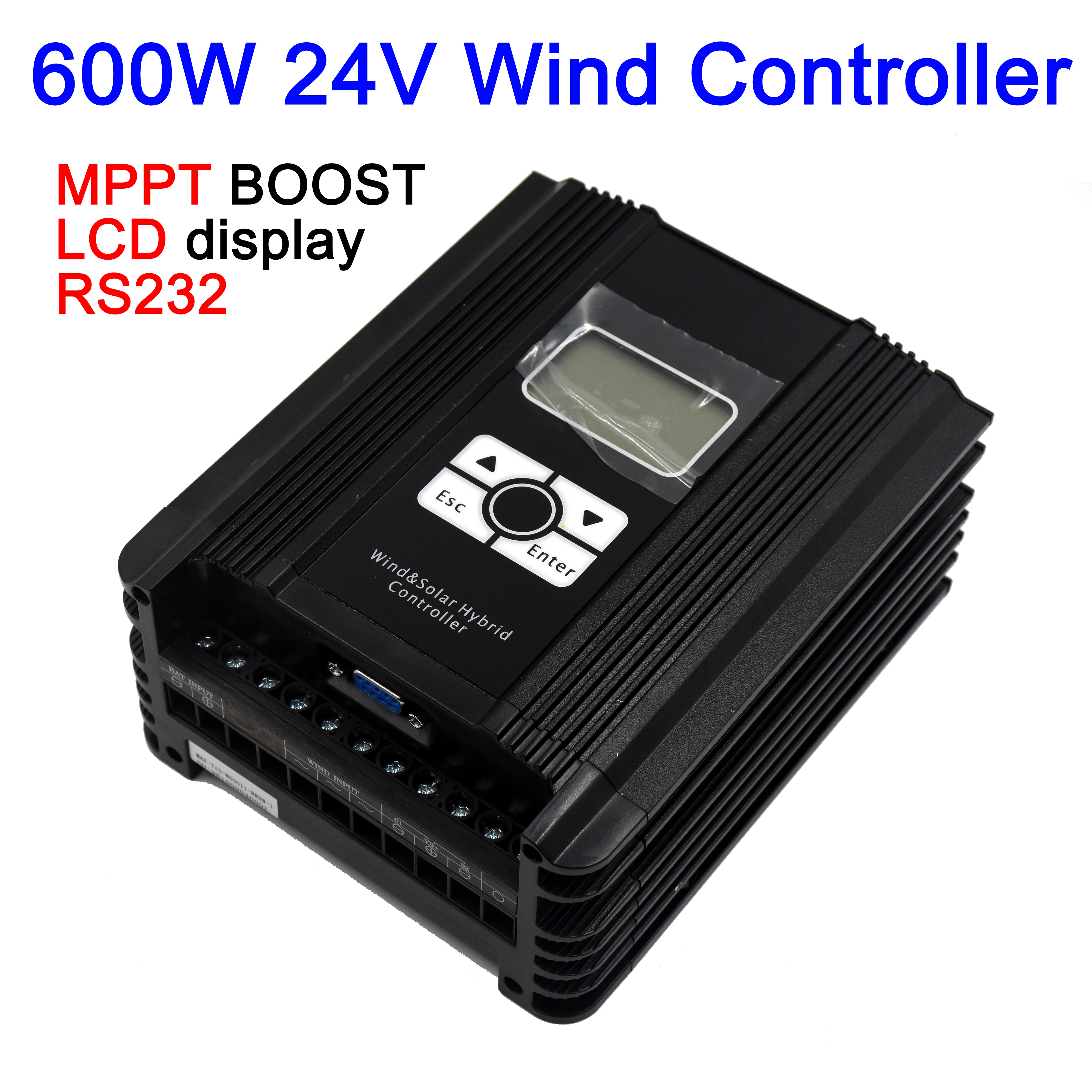 600W 24V Wind Solar Hybrid MPPT (Boost Model) Charger Controller With LCD Display, RS232 Communication, Dual 12A Output Port