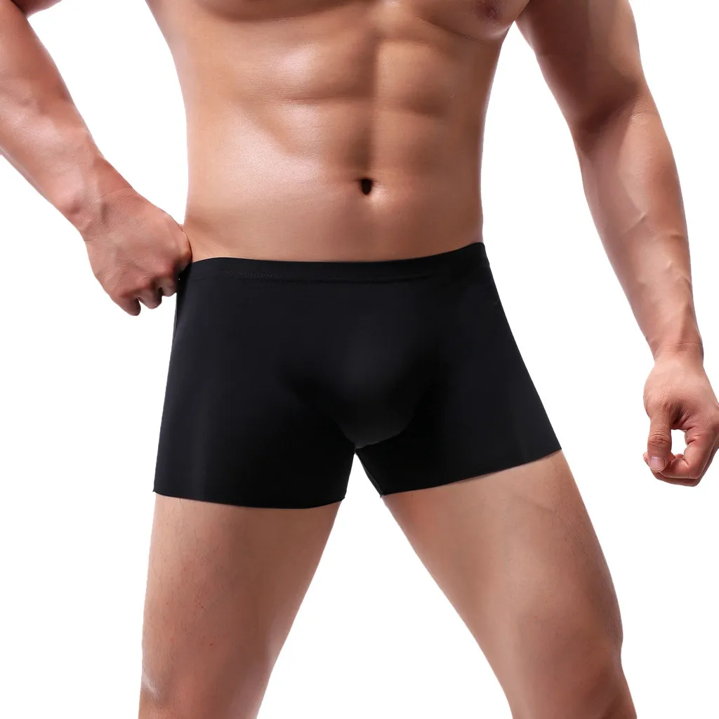 Men\'s Boxer Sexy Silk Underpants Solid Color Soft Breathable Seamless Ice-silk Summer Underpants Gay Underwear Cueca Masculina