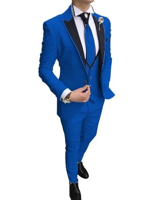 

2024 New Arrival Groomsmen Peaked Lapel Groom Tuxedos Royal Blue Party Men Suits Wedding Best Man Blazer (Jacket+Pants+Vest)