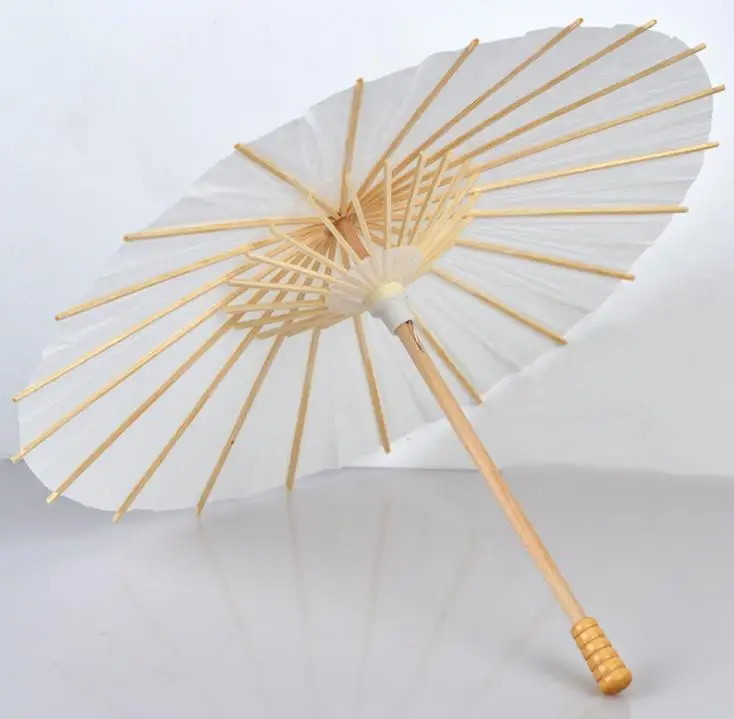 50pcs/lot New White Color Long-handle Outdoor Wedding Paper Parasols Chinese Craft Umbrellas Diameter 23.6 inches SN3740