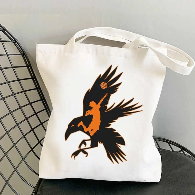 Janpanese-Bolso de mano de lona para mujer, bandolera de mano de Anime Haikyuu, de hombro, reutilizable, para ir de compras, para chica