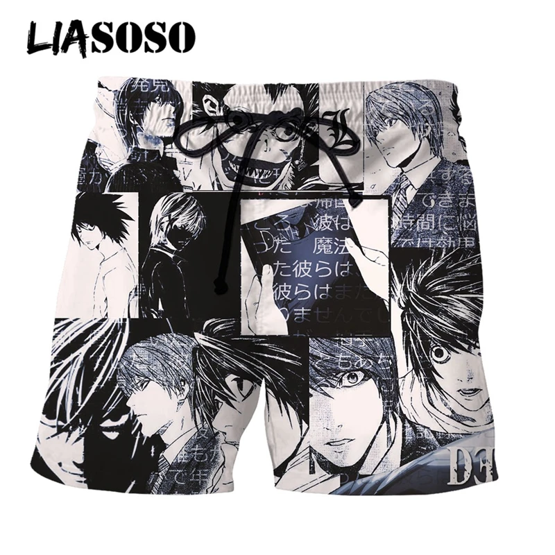 LIASOSO 3D Print Unisex Japan Hot Anime Death Note Men\'s Cool Shorts Streetwear Beach Casual Shorts Loose Boardshorts Trousers