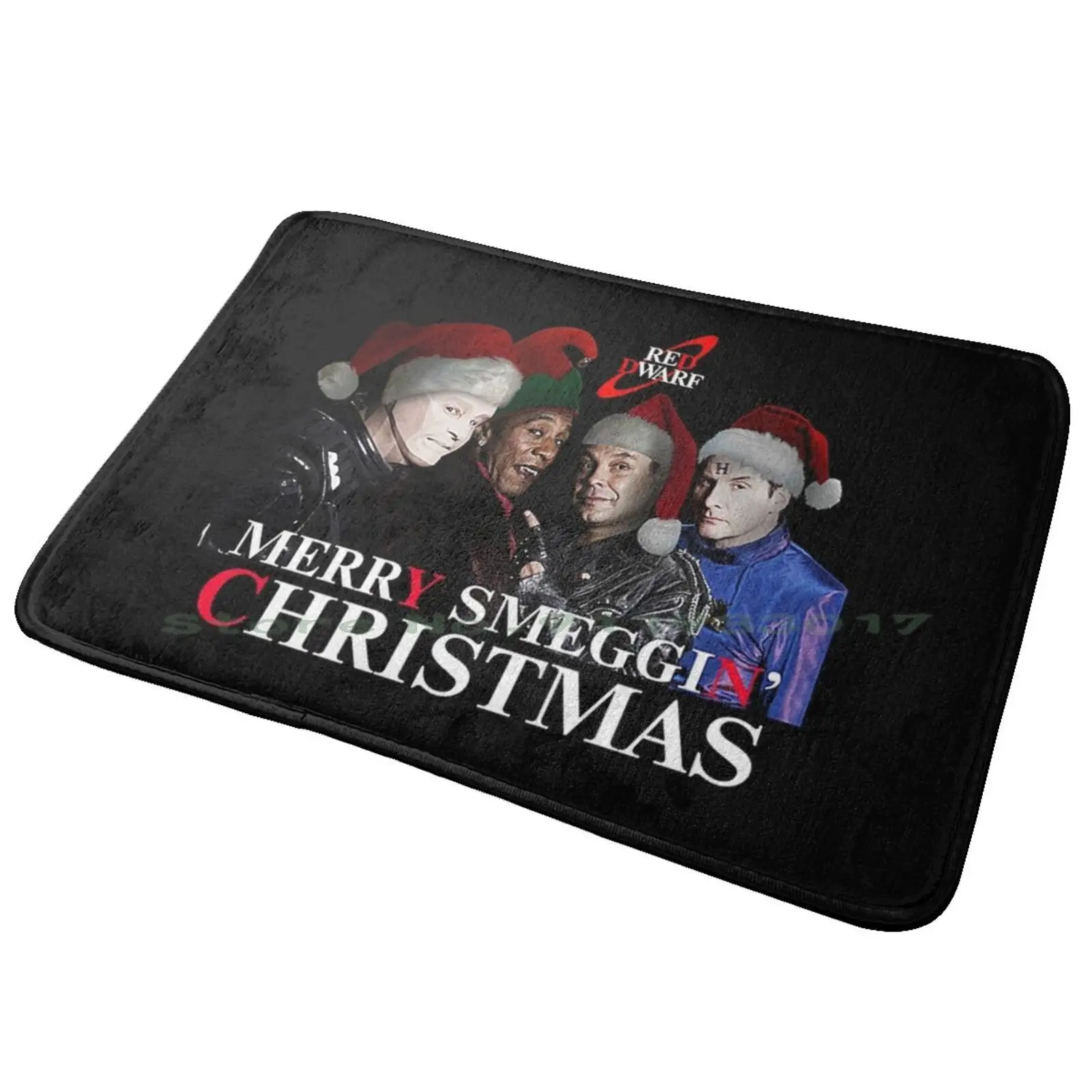 Merry Smeggin Christmas Entrance Door Mat Bath Mat Rug Arnold Rimmer Dave Lister Kryten Smeg Head Starbug Red Dwarf Series Red