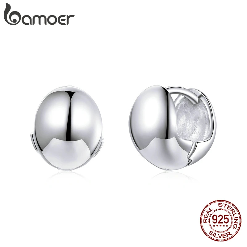 bamoer 10mm Simple Buckle Earrings 925 Sterling Silver Romantic  Mirror Polishing Earrings Gift for Women  Fine Jewelry SCE1119