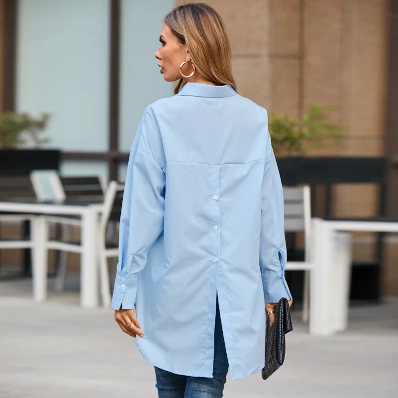 Celmia Casual Long Sleeve White Shirts Women 2023 Lapel Solid Loose Blouses Spring Asymmetrical Chic Back Slit Blusas Femme