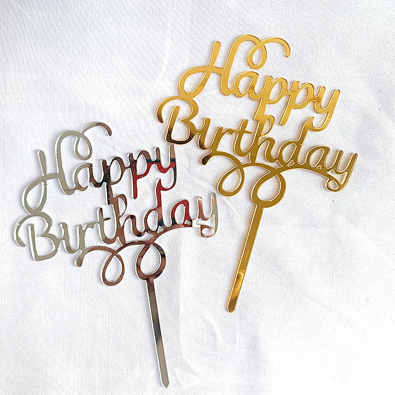 Cake Decoration Acrylic Gold Sliver Happy Birthday Cake Topper for Father`s Mother`s Day Cake Toppers Baby Shower Cake Toppers