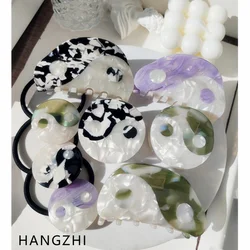 HANGZHI 2021 New Yin Yang TaiChi Semicircle Asymmetry Acetate Hair Clip Splicing Hairpin Autumn Hair Accessories for Women Girls