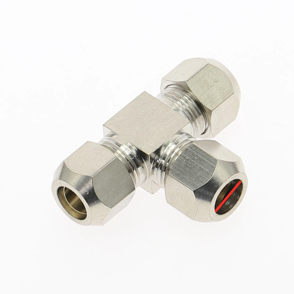 Pneumatic fittings Brass T Type 4 6 8 10 12mm OD Tube Compression Ferrule Tube Compression Fitting Connector PE