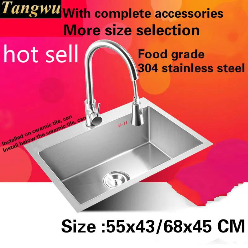 

Free shipping kitchen sink 3 mm thick durable food grade 304 stainless steel ordinary single slot hot sell 55x43/60x45/68x45 CM