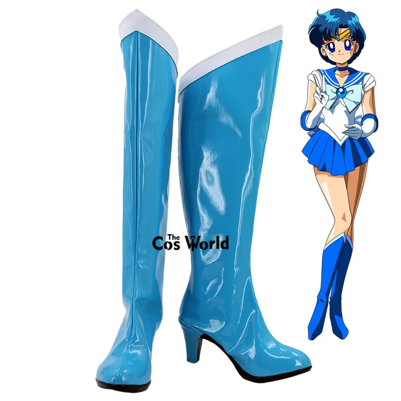 Moon Mizuno Ami Anime Customize Cosplay High Heels Shoes Boots