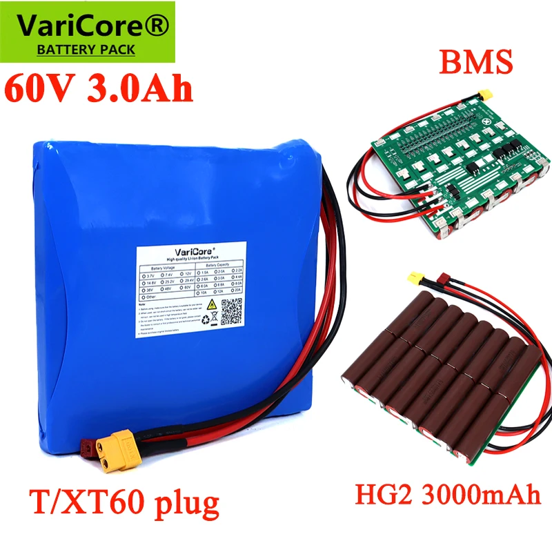 

VariCore 60V 3.0Ah 16S1P 18650 li-ion battery pack Rechargeable batteries with BMS for self balance scooter electric unicycle