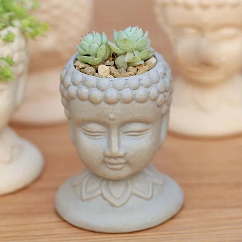 Concrete Mold Succulent Plant Container Cement Mould Buddha Head Design Desktop Decor Potted Plant Flower Pot Clay Mold